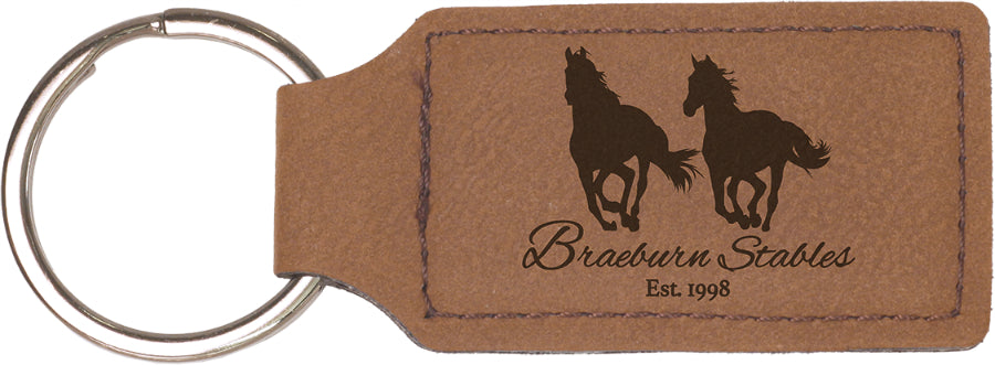 50 Pack Custom Engraved Leatherette Keychains (Oval or Rectangle)