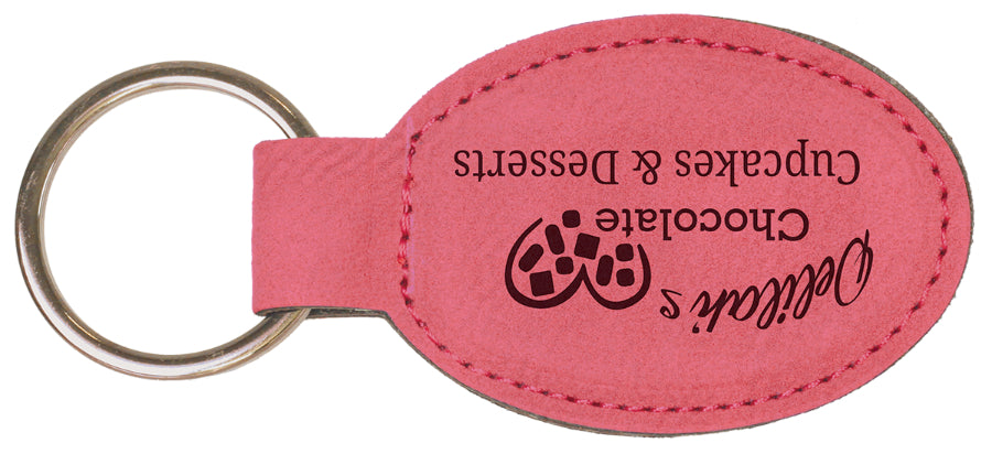 50 Pack Custom Engraved Leatherette Keychains (Oval or Rectangle)