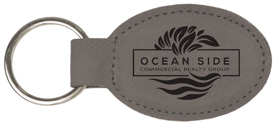 50 Pack Custom Engraved Leatherette Keychains (Oval or Rectangle)