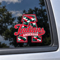 Anderson Indians camo script A vehicle decal on a car window.