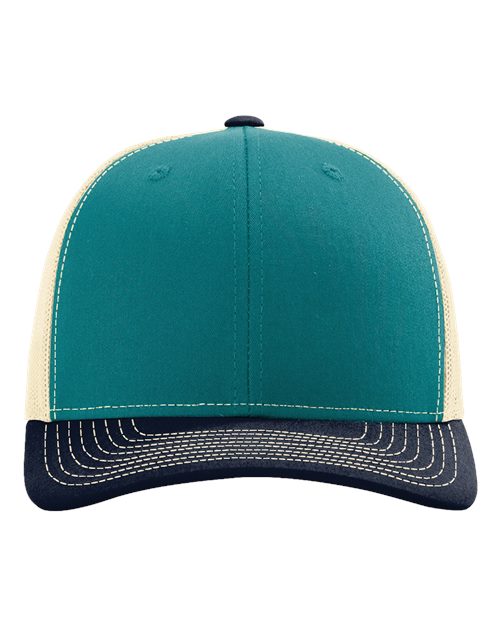 navy teal and beige hat
