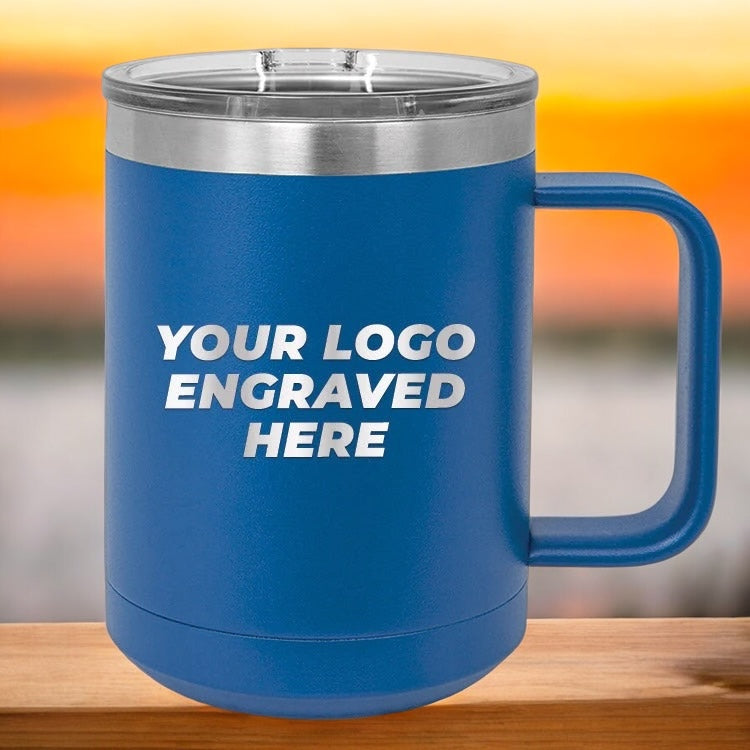 36 Custom Stainless Steel Coffee Mugs 15 oz with your Logo or Design Engraved - Special Bulk Wholesale Pricing