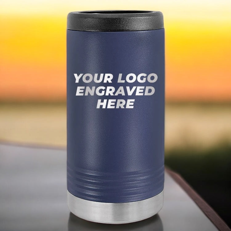 12 Custom Stainless Steel Slim Seltzer Can Holder with your Logo or Design Engraved - Special Bulk Wholesale Pricing