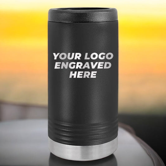 48 Custom Stainless Steel Slim Seltzer Can Holder with your Logo or Design Engraved - Special Bulk Wholesale Pricing