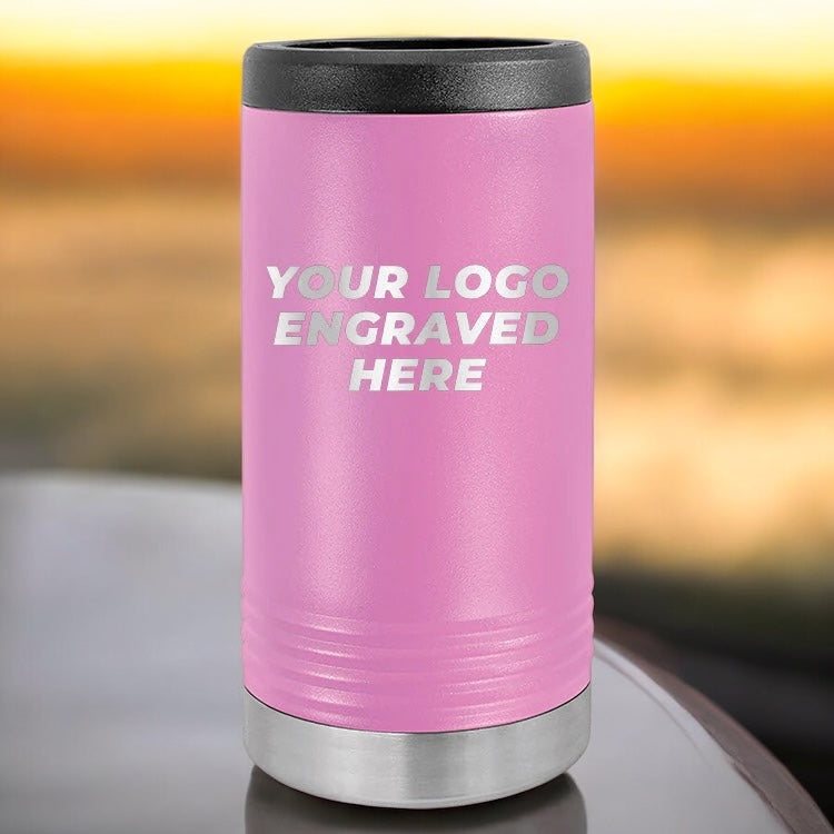 12 Custom Stainless Steel Slim Seltzer Can Holder with your Logo or Design Engraved - Special Bulk Wholesale Pricing