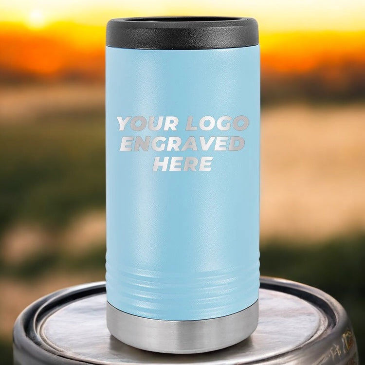 36 Custom Stainless Steel Slim Seltzer Can Holder with your Logo or Design Engraved - Special Bulk Wholesale Pricing