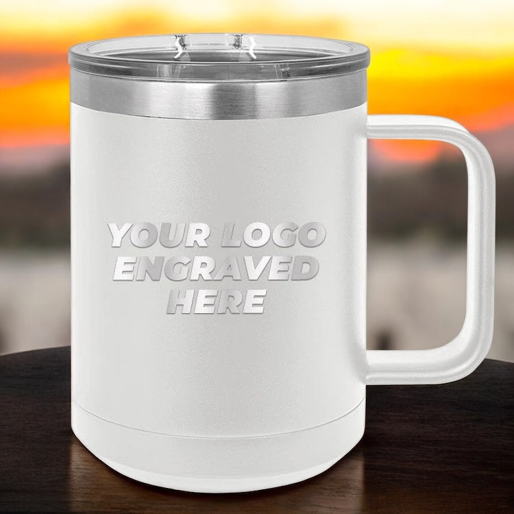 12 Custom Stainless Steel Coffee Mugs 15 oz with your Logo or Design Engraved - Special Bulk Wholesale Pricing