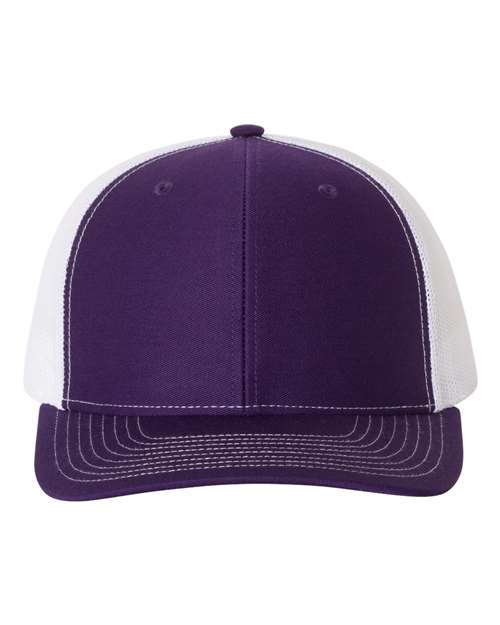 purple and white hat
