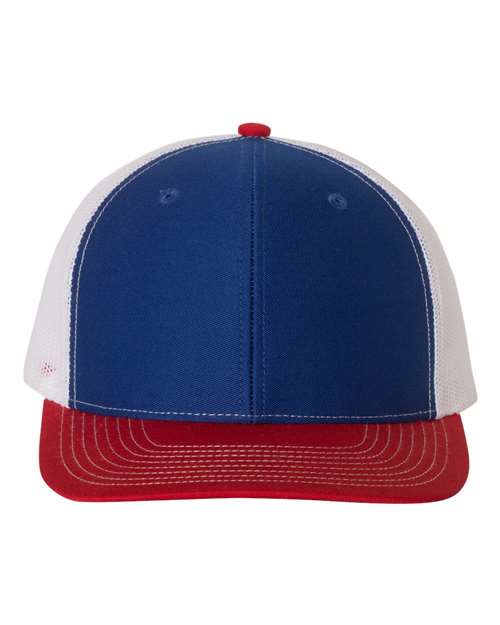 red blue and white hat