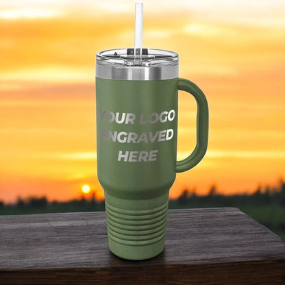 48 Custom 40 oz Stainless Steel Travel Tumbler with Built in Handle and Straw - Stainless Steel - Special Bulk Wholesale Pricing