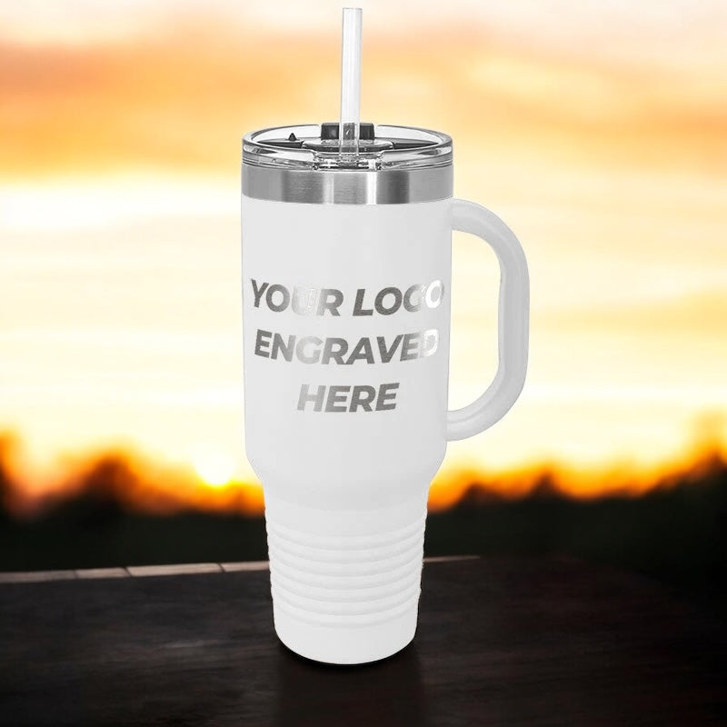 48 Custom 40 oz Stainless Steel Travel Tumbler with Built in Handle and Straw - Stainless Steel - Special Bulk Wholesale Pricing