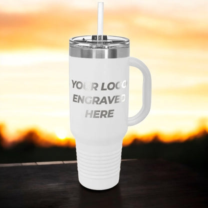 12 Custom 40 oz Stainless Steel Travel Tumbler with Built in Handle and Straw - Stainless Steel - Special Bulk Wholesale Pricing