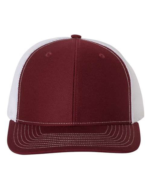 maroon and white hat