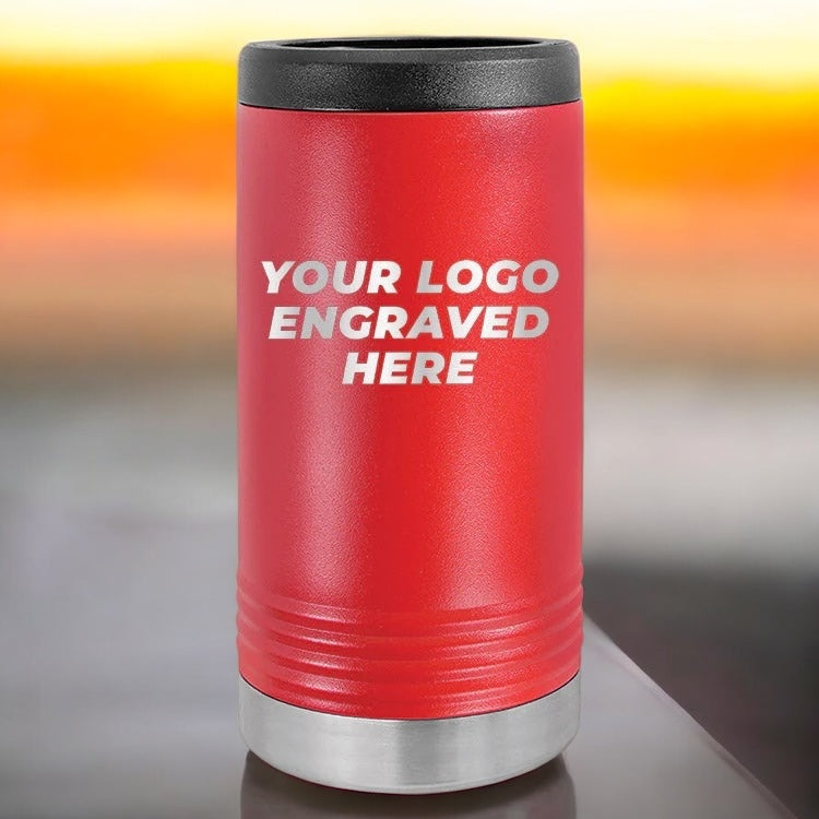 36 Custom Stainless Steel Slim Seltzer Can Holder with your Logo or Design Engraved - Special Bulk Wholesale Pricing