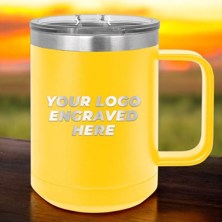 12 Custom Stainless Steel Coffee Mugs 15 oz with your Logo or Design Engraved - Special Bulk Wholesale Pricing