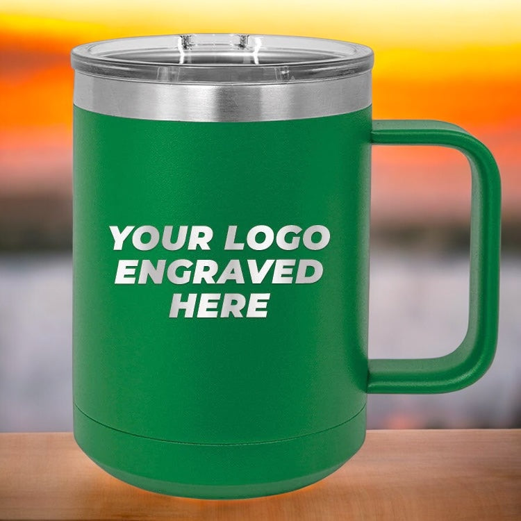 12 Custom Stainless Steel Coffee Mugs 15 oz with your Logo or Design Engraved - Special Bulk Wholesale Pricing