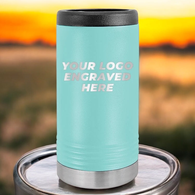 36 Custom Stainless Steel Slim Seltzer Can Holder with your Logo or Design Engraved - Special Bulk Wholesale Pricing