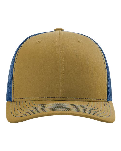 brown and blue hat