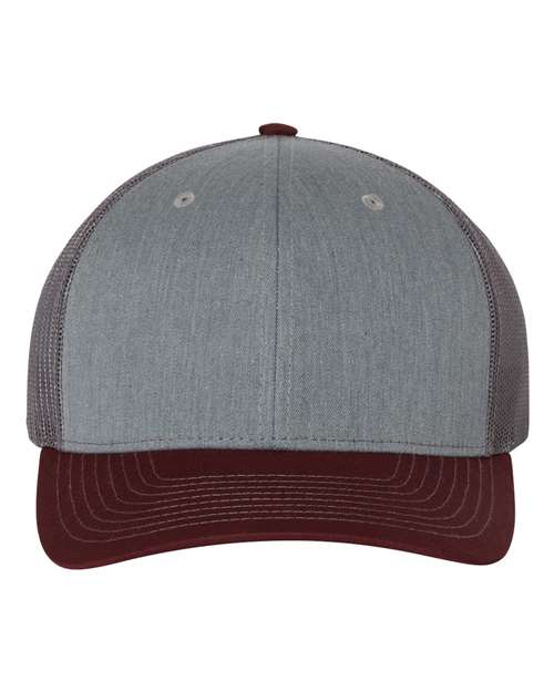 maroon and grey hat