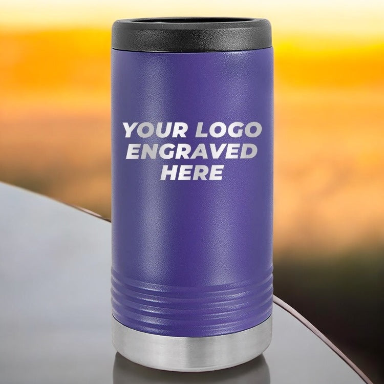 36 Custom Stainless Steel Slim Seltzer Can Holder with your Logo or Design Engraved - Special Bulk Wholesale Pricing