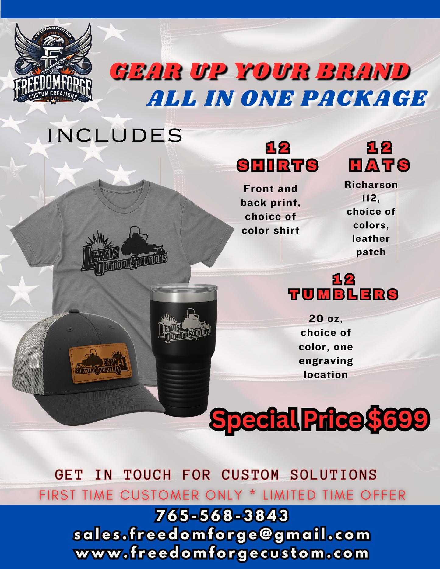 All-In-One Custom Package – 12 Shirts, 12 Hats, 12 Tumblers