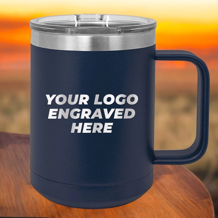 36 Custom Stainless Steel Coffee Mugs 15 oz with your Logo or Design Engraved - Special Bulk Wholesale Pricing