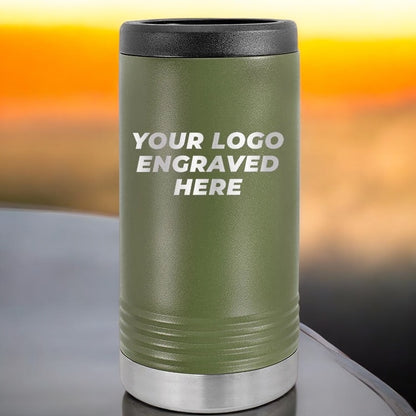 36 Custom Stainless Steel Slim Seltzer Can Holder with your Logo or Design Engraved - Special Bulk Wholesale Pricing