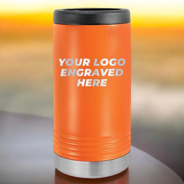 24 Custom Stainless Steel Slim Seltzer Can Holder with your Logo or Design Engraved - Special Bulk Wholesale Pricing