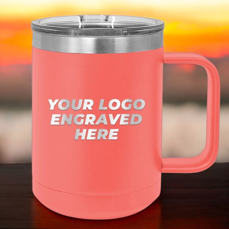 36 Custom Stainless Steel Coffee Mugs 15 oz with your Logo or Design Engraved - Special Bulk Wholesale Pricing