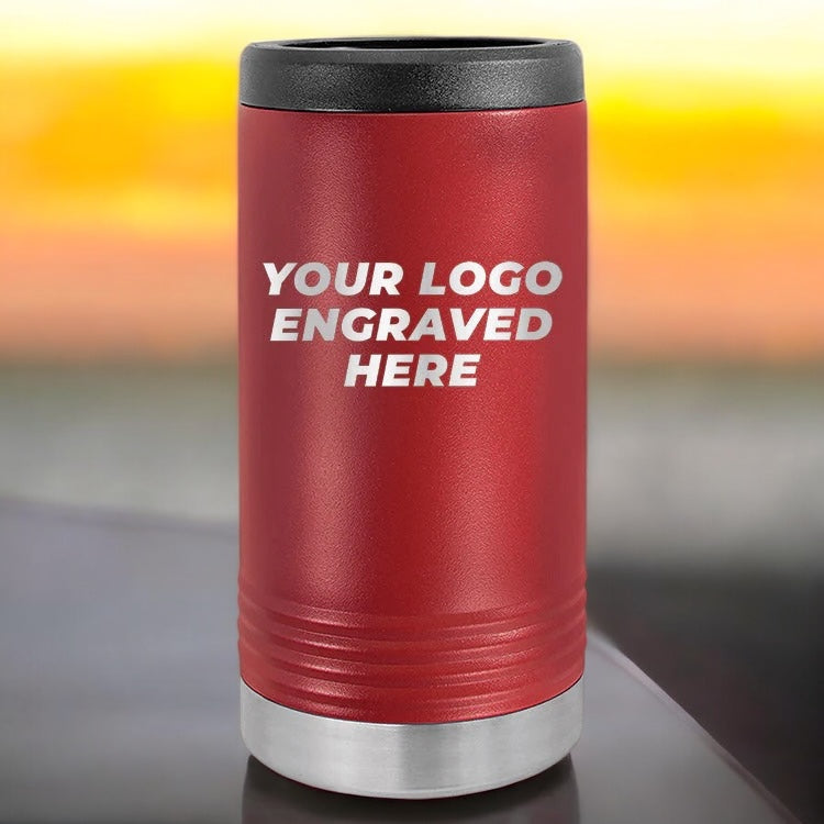 36 Custom Stainless Steel Slim Seltzer Can Holder with your Logo or Design Engraved - Special Bulk Wholesale Pricing