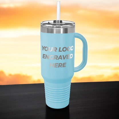 24 Custom 40 oz Stainless Steel Travel Tumbler with Built in Handle and Straw - Stainless Steel - Special Bulk Wholesale Pricing