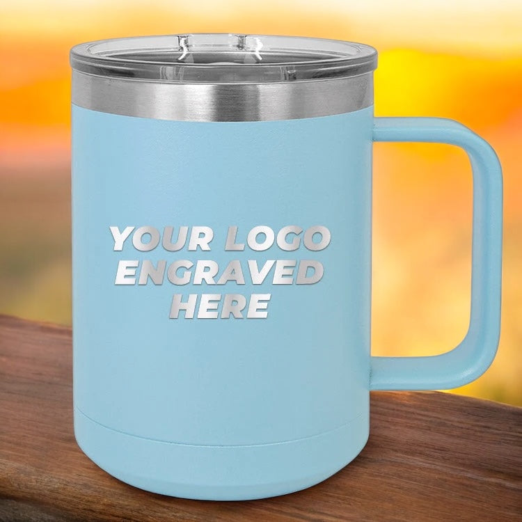 36 Custom Stainless Steel Coffee Mugs 15 oz with your Logo or Design Engraved - Special Bulk Wholesale Pricing