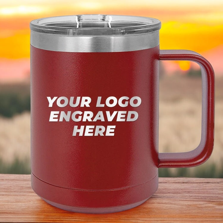 12 Custom Stainless Steel Coffee Mugs 15 oz with your Logo or Design Engraved - Special Bulk Wholesale Pricing