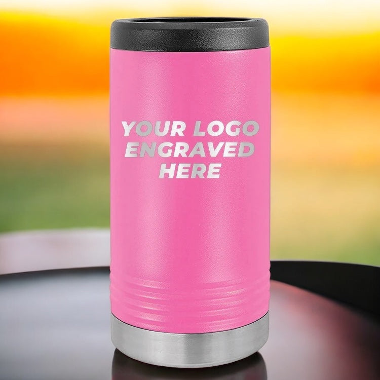 24 Custom Stainless Steel Slim Seltzer Can Holder with your Logo or Design Engraved - Special Bulk Wholesale Pricing