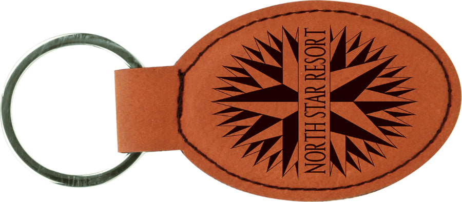50 Pack Custom Engraved Leatherette Keychains (Oval or Rectangle)