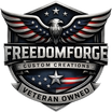 reedomforge Custom Creations veteran owned logo with eagle wings shield stars and patriotic red white and blue design